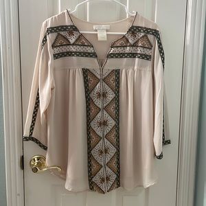 Cream Blouse with Bead and Embroidery Detail